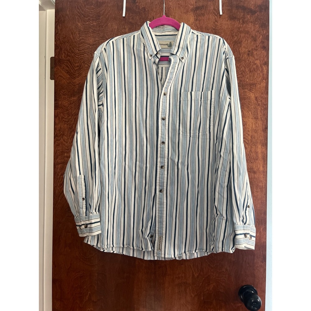 Vintage Fieldmaster Button Down Shirt Mens Large Blue White Striped Cotton Top
